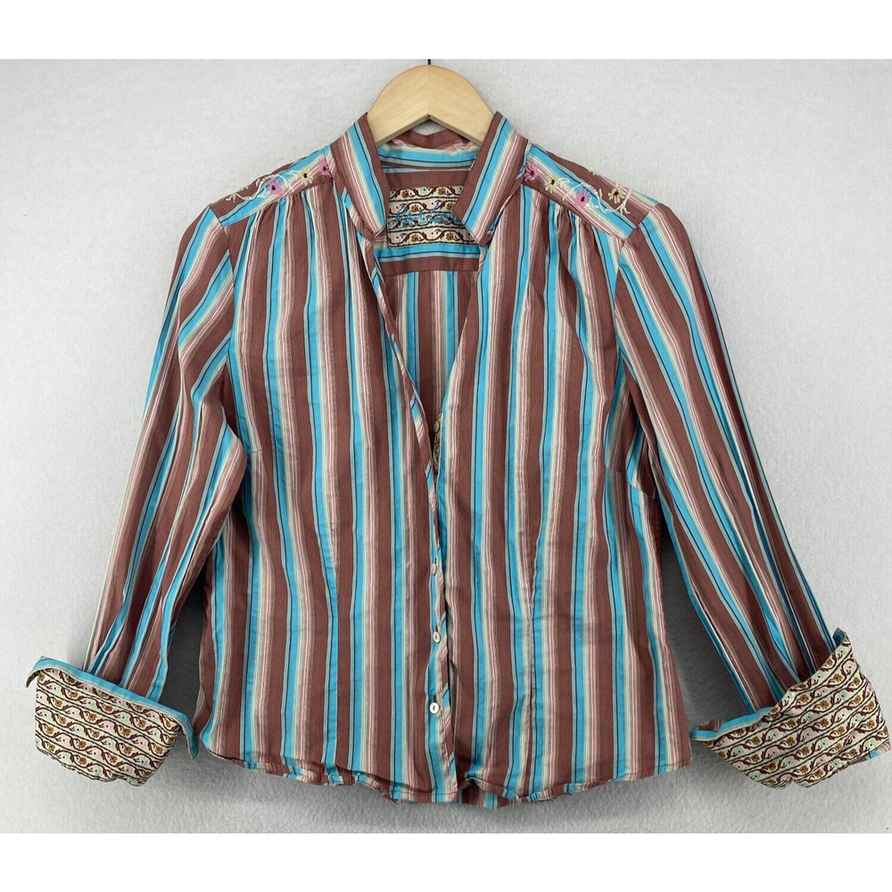 Robert Graham Striped Button-Down Shirt in Brown and Turquoise